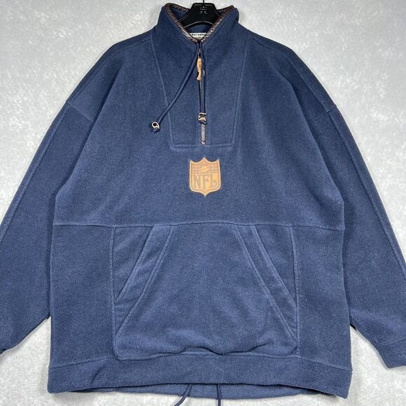 VTG NFL Sweatshirt Men’s XL Navy 1/4 Zip Embroidered Fleece Plaid Lined Sweater - Picture 2 of 9